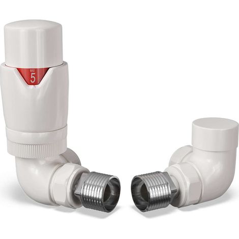 Stirling Bold - White Thermostatic Radiator Valve & Lockshield Corner 15mm