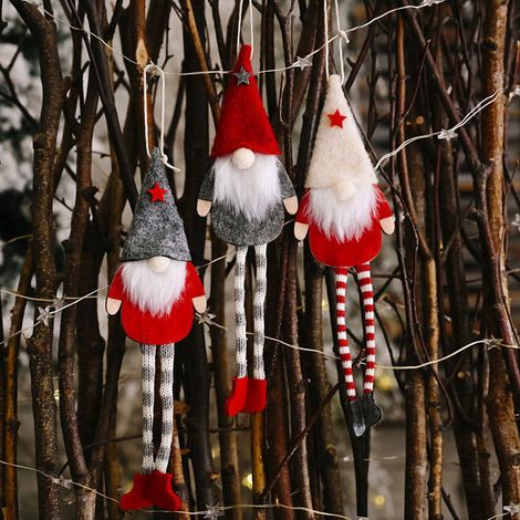 Gnome - Ornament Accroche Arbre De Noël - En Tissu Non Tissé - Rouge Et Gris - Lot De 3 (1/5)