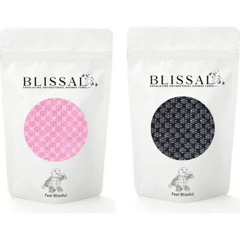 Blissal - Serviettes de bain exfoliantes Blissal, Serviettes de bain exfoliantes Blissal - Noir + Rose 2 pièces (23 x 100 cm) Noir