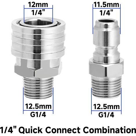 (B) Raccord rapide pour nettoyeur haute pression 1/4 pouce en acier inoxydable, accessoires mâle/femelle avec filetage interne/externe (1/5)