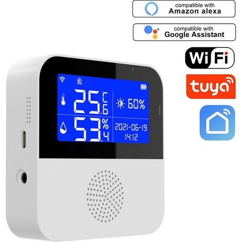 WiFi thermometer hygrometer sensor with external probe, wireless digital temperature and humidity monitor, real-time synchronization update, with backlit LCD screen, alarm (1/5)