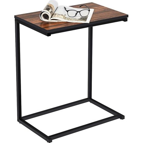 COSTWAY Mesita Auxiliar Mesa para Ordenador de Metal Madera Portátil 55x35x65cm para Sofá (Marrón) (1/5)