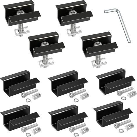 10 Pinces Centrales Solaires, Aluminium, Pour Panneaux 30-45mm, Supports Réglables, Toits Plats Ou Métalliques (1/5)