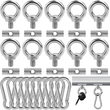 Paquete de 10 topes para riel de toldo de 6 mm con 10 mosquetones, ganchos de acero inoxidable 304 para toldo de caravana, iluminación, colgadores de accesorios de camping y tapones de tuberías.