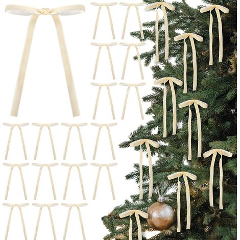 Set mit 24 Samt-Weihnachtsschleifen, 12 x 18 cm, vorgebunden, rustikal, für Weihnachtsbaumschmuck, Vintage-Weihnachtsdekorationen für Girlanden, Kränze, Geschenkboxen, Hochzeitsdekorationen