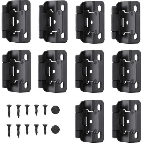 10 Charnieres Porte Armoire 1/2" Noires Installation avec Vis Facile (1/4)