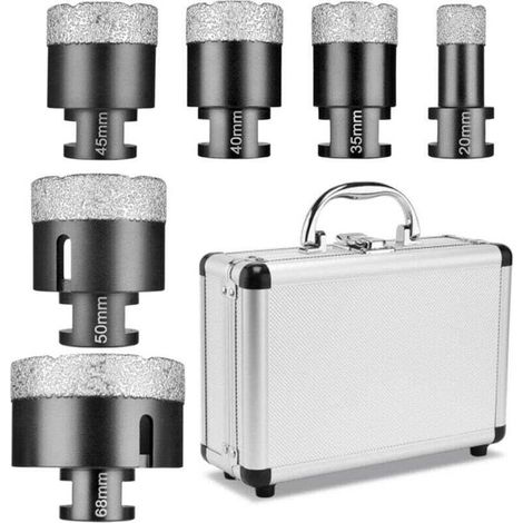 Lot de 6 forets diamantés pour carrelage M14 x 10 mm Couronne de forage 20-68 mm Pour meuleuse d'angle Scie cloche Carrelage granit grès cérame céramique maçonnerie (1/4)