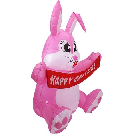 Lapin de Pâques gonflable de 1,5 m avec veilleuse LED, décoration pour jardin et pelouse, idéal pour les fêtes en extérieur. (1/3)