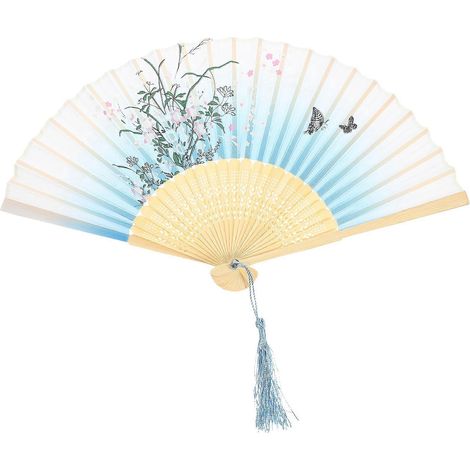Éventail décoratif de style japonais, éventail de danse Tai Chi, éventail portable, éventail pliable pour spectacle-21x2.8cm-Blue