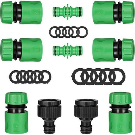 Set de raccords rapides pour tuyau de jardin 10 pièces : 6 connecteurs 1/2 pouce, 2 raccords doubles, 2 adaptateurs de robinet. (1/5)