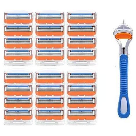 24 Rasierklingen für Herrenrasierer – Neue orange Ausführung – Halter – blaues Kunststoff-Werkzeugset (1 Stück) (1/5)
