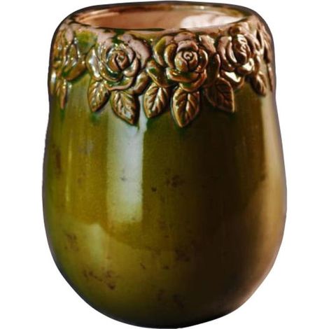 Vaso in ceramica decorato color verde muschio, 27x34,5 cm. (1/2)
