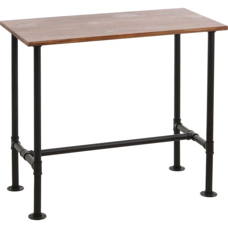 Tavolo da bar HHG-026, tavolino bistrot, poggiapiedi industriale metallo, legno massiccio pino 108x120x61cm, marrone