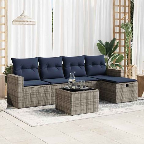 Set de muebles de jardín 6 pzas y cojines ratán sintético gris vidaXL (1/5)