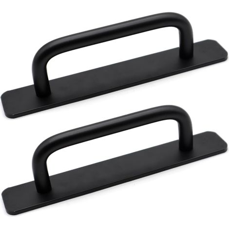 2 Pièces Poignée de Meuble Autocollante 147mm Aluminium Poignées Porte Adhesive Boutons de Portes pour Tiroir Cuisine Fenêtres Placard, Noir (1/5)