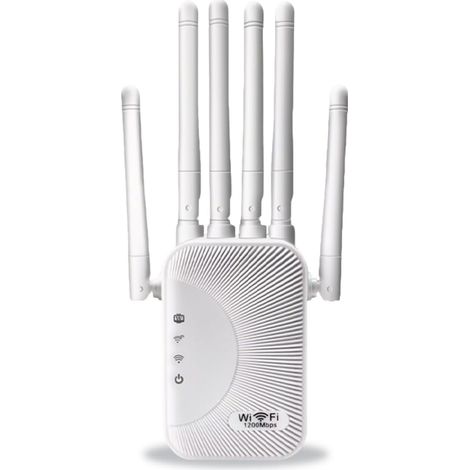 JSSEVN-Amplificateur WiFi 1200Mbps，Répéteur WiFi, Double Bande 5GHz & 2.4GHz Couvre jusqu'à 1200m² Repetiteur WiFi Puissant sans Fil Protection (1/5)