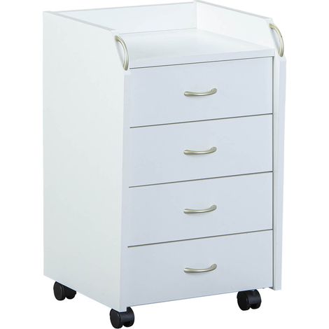 Altobuy – Caisson 4 tiroirs sur roulettes – Dimensions 40 x 36 x H65 cm – Panneaux de particules décor blanc – Rangement bureau optimisé (1/5)
