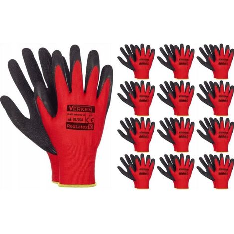 12 Paires Gants De Travail - Latex Rouge Épais - Résistant À L Abrasion - Pour Construction Jardinage Logistique - Taille 9 L (1/5)