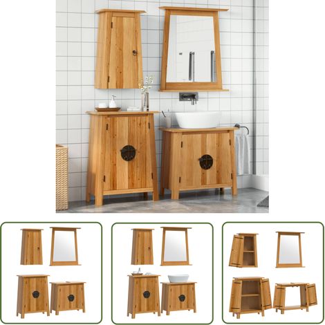 The Living Store 4-tlg. Badmöbel-Set Massivholz Kiefer - Badmöbel-Set - Badezimmermöbel - Kiefernholzmöbel - Vintage-Stil - Waschttisch (1/5)