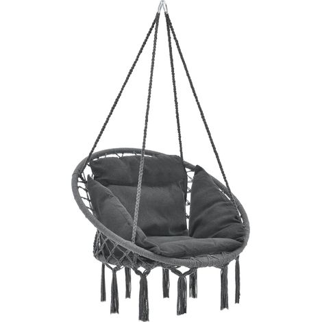 Hamac siège rond avec coussin chaise diamètre d'assise 60 cm gris foncé