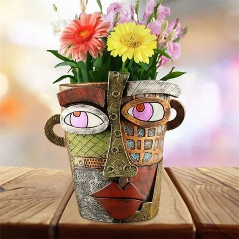 Picasso Fauvisme - Pot de fleurs abstrait fait main, pot de fleurs Picasso, pot de plantes d'intérieur,pot de fleurs en résine colorée 18,51815cm(B) (1/5)
