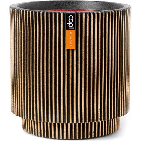 Vase cylindre - CAPI EUROPE - Groove NL - 36 x 38 cm - Noir/or