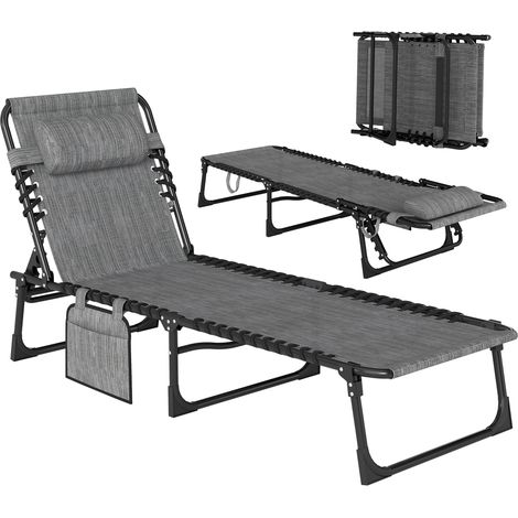 Chaise longue - Outsunny - pliable - dossier inclinable 5 niveaux têtière amovible - Textilène - 189x58x30cm - gris
