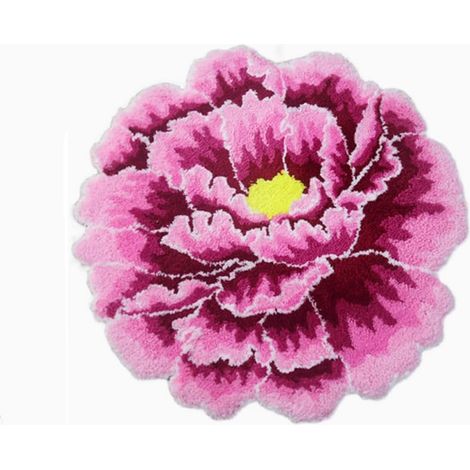 Runder Polyesterteppich mit rosa Pfingstrosenmuster, ideal für Schlafzimmer, Küche und Badezimmer. Weich, flauschig, rutschfest und waschbar. Maße: 50 x 50 cm.