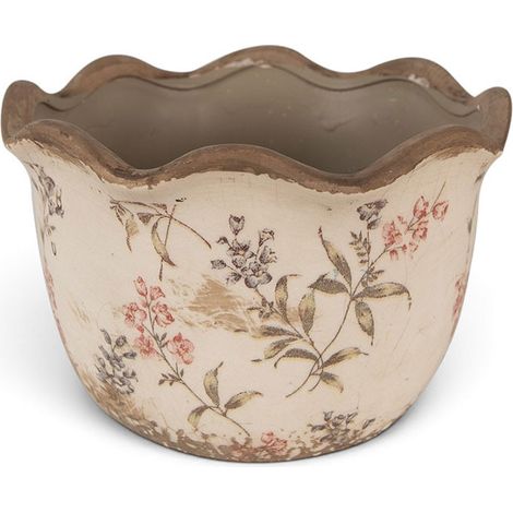 Pot motif floral céramique beige 20x20x13 cm (1/5)