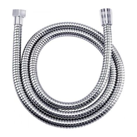 Shower hose made of silver stainless steel (G1/2 inch, 150 cm), explosion-proof, high temperature resistant, long and chrome-plated anti-kink. (1/5)