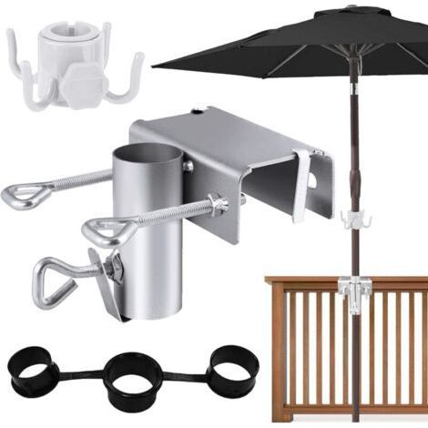 Balkon-Sonnenschirmhalterung, verstellbarer Sonnenschirmfuß ø 25–38 mm, Sonnenschirm-Geländerbefestigung für Balkon und Terrasse (1/4)
