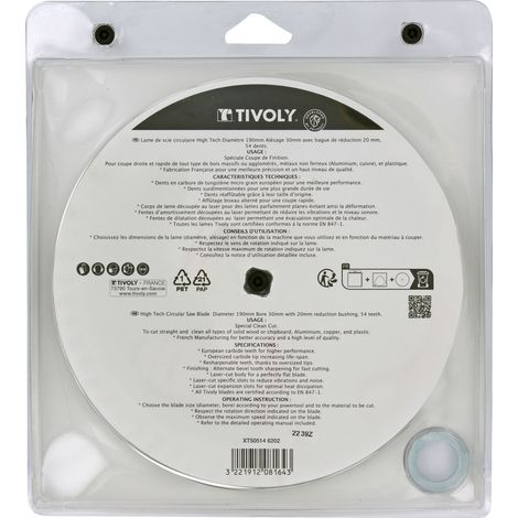 Tivoly • Lama per sega circolare • Ø190mm • 54 denti in metallo duro • Finitura eccellente • Per sega portatile • Per taglio multimateriale
