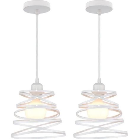 U-DO 2Pcs Suspension Filaire design Moderne Lustre Abat - Jour Cage en Métal Blanc Décoration Café Salle à Manger (1/4)