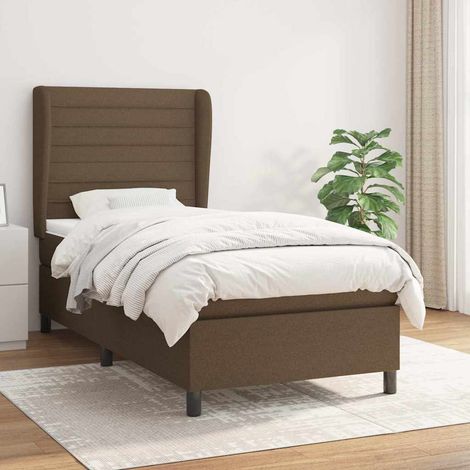 Cama box spring con colchón tela marrón oscuro 80x200 cm (1/5)