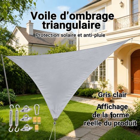 Voile triangulaire 420D à bords incurvés 1 × 1 × 1 m gris clair avec accessoires de fixation en métal 30 × 25 × 6 cm 480 g – Livraison gratuite (1/5)