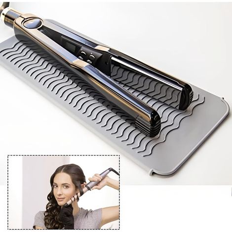 Kindfiber OÜ-Tapis Résistant à la Chaleur pour Fer à Friser, Silicone Pochette pour Fers à Boucler, Lisseur, Fer Plat et Outil de Coiffure (Gris) (1/5)