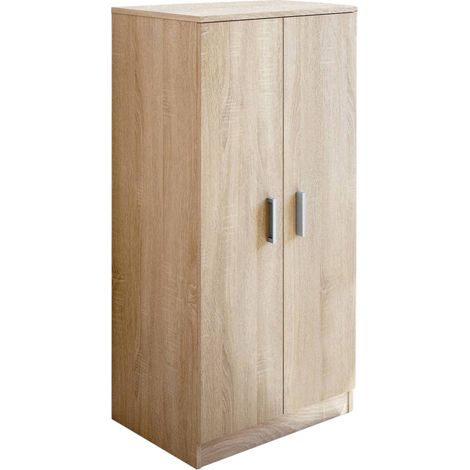 Dmora - Mehrzweck-Kabinett Dbonucc, Beistellschrank mit 2 Türen, Niedriger Schuhschrank mit 6 Einlegeböden, Modernes Schuhregal, 55x36h108 cm, Eiche (1/5)