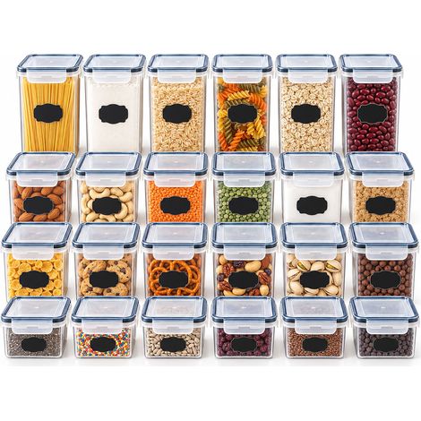 Relaxdays Food Storage Containers, 24-Piece Set, Various Sizes, Airtight Click-Lock Lids, Labels, Transparent (1/5)