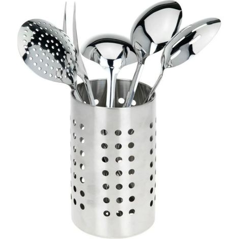 Set Attrezzi Mestoli Utensili da Cucina 5pz in Acciaio Inox con Contenitore