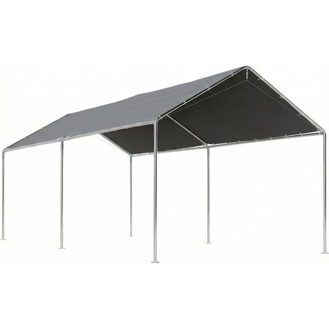 Outsunny carpa garaje para coche 3x6 m, cochera exterior portátil con marco de acero galvanizado, impermeable, anti-uv, con accesorios, gris