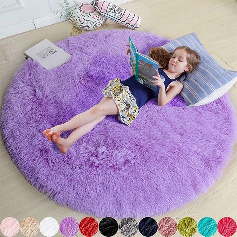 Runder Teppich, 1,2 x 1,2 Meter, ideal für ein Mädchenzimmer weicher runder Teppich, ideal für ein Kinderzimmer (lila).