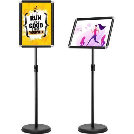 Juego de 2 portacarteles independientes 33 x 45 cm altura regulable de 89,5 a 134 cm rotación de 360 grados estilo moderno aluminio negro 200012477
