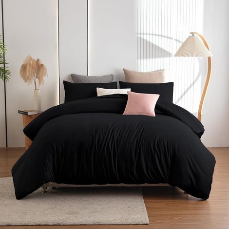 Bettwäsche 220x240 Schwarz 240 x 220cm + 2x 80 x 80cm 05 - Schwarz (1/5)