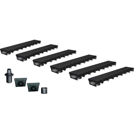 MEA – Pack de 6 caniveaux extérieurs avec grille polyamide B125 – Drainage efficace pour terrasse, piscine, jardin – Largeur utile 10cm