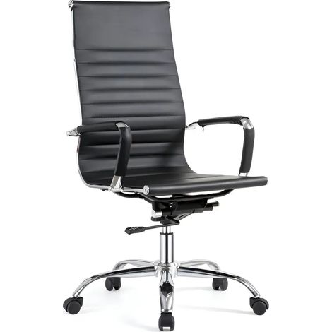 Poltrona da ufficio regolabile in PVC colore nero con base cromata - CR55 (1/4)