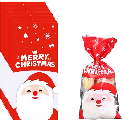 50 sachets cadeaux de Noël en cellophane, transparents, avec attaches pour bonbons et friandises, parfaits pour les fêtes de Noël.