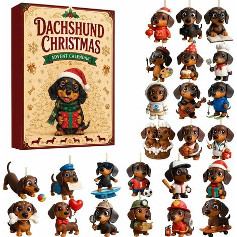 Dackel-Adventskalender 2026, Weihnachtsanhänger, 2D-Acryl-Geschenk - 2D-Acryl-Anhänger 1