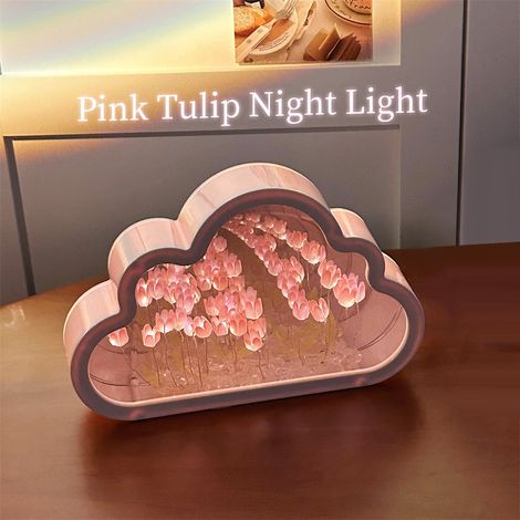 Veilleuse Tulipe Nuage, Lampe Tulipe Nuage, Miroir Infini, Lumières Nuage Artisanales pour Chambre d'Enfant, Veilleuses Cadeaux pour Filles et Amies pour Anniversaires, Noël, Fête des Mères (1/3)