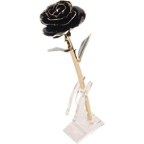 Rose préservée, plaquée or 24 carats, au lustre éclatant et aux détails raffinés. Rose naturelle plaquée or, avec son socle, idéale en cadeau pour une mère, une épouse ou une amoureuse. Noire. (1/5)