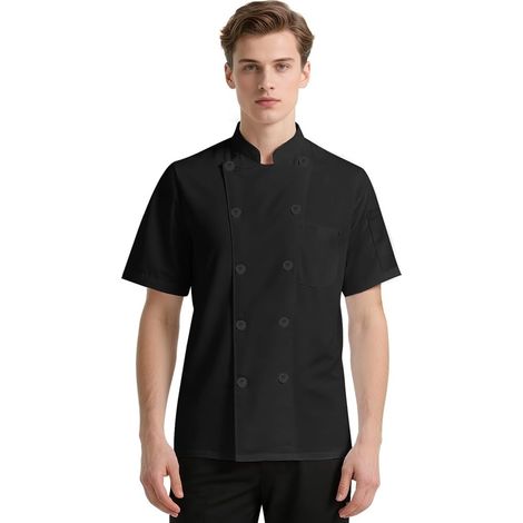 Veste de Cuisine pour Hommes et Femmes,Respirante à Dos Maille,2 Poches Utilitaires, Double boutonnage, Tenue Travail Restauration,Restaurants,Écoles de Cuisine,Manches Courtes (1/5)